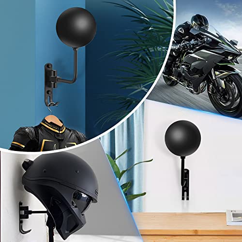Kikerike Motorcycle Helmet Rack Wall Mount 180 Degree Rotation Metal Bike Helmet Holder Bicycle Helmet Display Stand with 2 Hooks for Motorcycle Bike Baseball Rugby Helmets - Black, 2 Pcs - color: Black(2PCS)