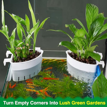 2026 Latest Model Large Aquarium Corner Planter Hanging Plant Holder for Fish Tank Aquaponic Plant Cultivation and Aquascape Accessories Decorations (1 Pack) White