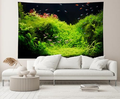 10x6.5ft Fish Tank Backdrop Aquarium Underwater Grass Leaves Aquatic Plant River Bed Lake Fish Background Diving Holiday Fishing Party Decoration Photo Props Wallpaper - size: 10x6.5FT