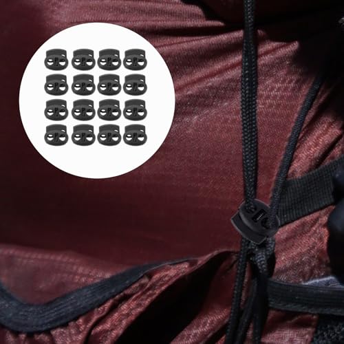 DOITOOL 200 Pcs Black Double Hole Spring Cord Locks Adjustable Drawstring Toggles Replacement Bungee Rope Cord Stopper for DIY Crafts Bags Backpacks