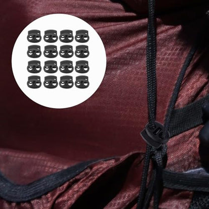 DOITOOL 200 Pcs Black Double Hole Spring Cord Locks Adjustable Drawstring Toggles Replacement Bungee Rope Cord Stopper for DIY Crafts Bags Backpacks