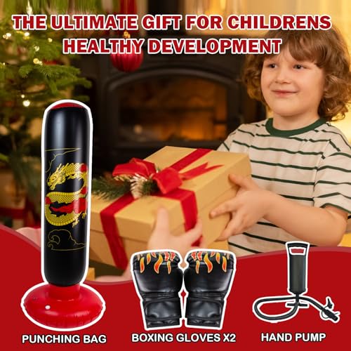 Onirii 66 Inch Kids Inflatable Punching Bag - color: Golden Dragon