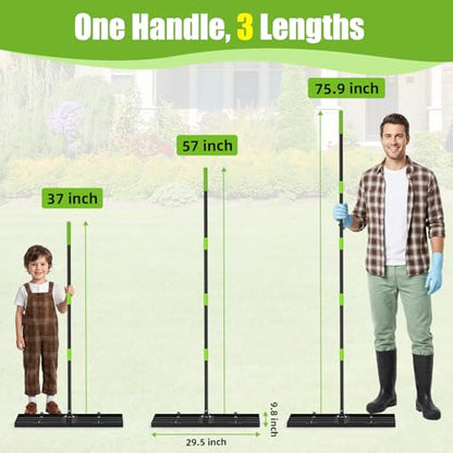 GARDTECH 30×10 Anti-Flip Lawn Leveling Rake,76” Adjustable Handle | Heavy Duty Stainless Steel,2mm Plate, for Topdressing, Sandbox, Garden Beds, Lawn Repair,Dog Spots