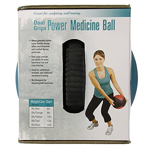 AEROMAT Dual Grip Power Medicine Balls for Abdominal Training and Rotational Movements - 9" Diameter - Weights Color-Coded - style: 12 lbs - Black/Teal