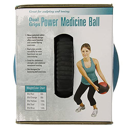 AEROMAT Dual Grip Power Medicine Balls for Abdominal Training and Rotational Movements - 9" Diameter - Weights Color-Coded - style: 12 lbs - Black/Teal