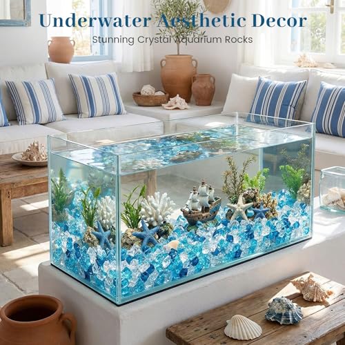 DomeStar 150PCS Assorted Blue Fake Ice Rocks Vase Fillers, Aquarium Gravels Small Stones for Fish Tanks Decorations Home Table Scatter