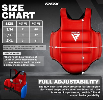 RDX Boxing Body Protector Reversible, Kickboxing MMA Muay Thai Chest Guard, Sparring Training Heavy Punching, Adjustable Shield, Martial Arts Upper Belly Protection Pad, Taekwondo TKD Vest - color: RED, size: XX-Large