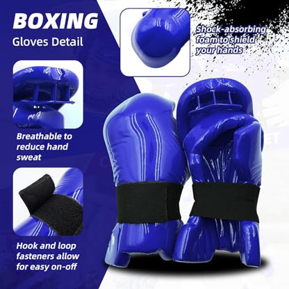 Martial Arts Karate Protective Sparring Gear Package Deal/Gift Adjustable Adult & Youth Headgear, Gloves & Kicks for MMA, Taekwondo, Boxing Training - color: Blue, size: Medium