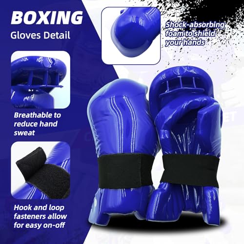 Martial Arts Karate Protective Sparring Gear Package Deal/Gift Adjustable Adult & Youth Headgear, Gloves & Kicks for MMA, Taekwondo, Boxing Training - color: Blue, size: Small