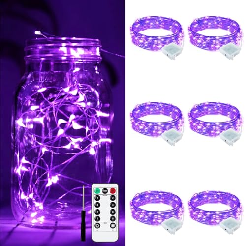 ZGWJ 6 Pack Fairy Lights Battery Operated with Remote, 7ft 20 LED Mini Fairy String Lights with Timer 8 Lighting Modes Waterproof for Halloween Christmas Tree DIY, Parties, Bedroom Decorations Purple - color: Purple, size: 6PCS with Remote