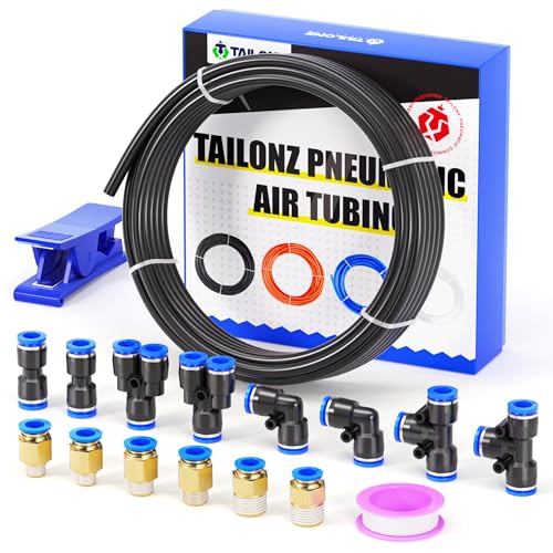 TAILONZ PNEUMATIC Black 10mm OD 6.5mm ID Polyurethane PU Air Hose Pipe Tube Kit 10 Meter 32.8ft - color: Black, size: 10mm OD/32.8ft/10m