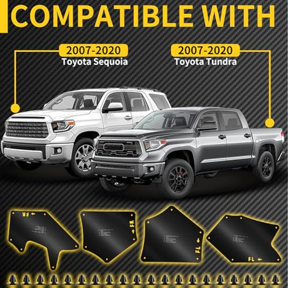Toyota Tundra Fender Liner Splash Guard | OE Replacement Splash Shields, Compatible with Toyota Tundra Sequoia 2007-2020, Front & Rear 4-Pc Set, Durable PVC Material - color: for Tundra Sequoia 2007-2020