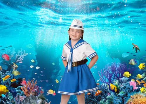 Under The Sea Backdrop 7x5ft Underwater World Blue Ocean Deep Sea Sunlight Seabed Aquarium Photography Background Tropical Fish Turtle Coral Diving Birthday Party Photo Studio Props