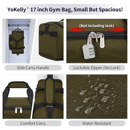 25L Small Gym Sport Duffle Bag, 17 inch, Olive Green - color: Olive Green