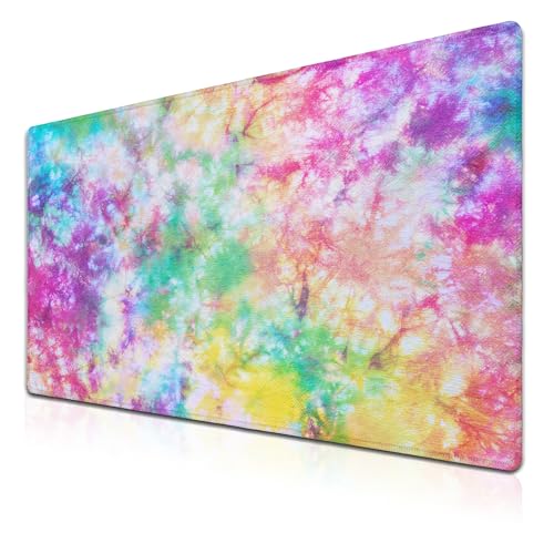 Desk Mouse Pad Rainbow Mats, XXL Mouse Pads Desk Pad for Women Keyboard Big Mousepads, Long Desk Pad Non-Slip Rubber Base, 35.4 X 15.7 inch for Work/Game/Office/Home Splash Tie Dye Pattern - color: Tie Dye