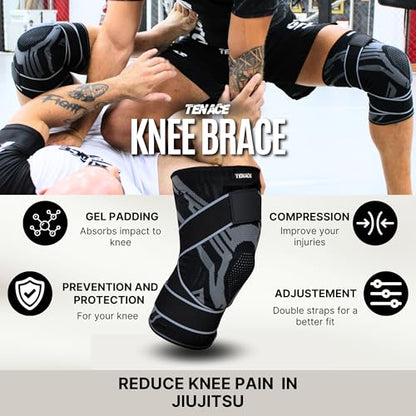 Tenace BJJ Knee Brace – Compression Knee Pad with Side Stabilizers & Gel Pad for Grappling, Jiu Jitsu, MMA, Wrestling, Judo & Muay Thai (Black, X-Large) - color: Black, size: X-Large