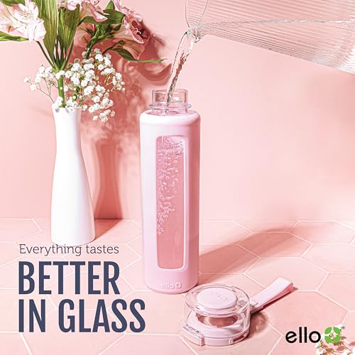 Ello Syndicate 20oz Glass Water Bottle with Flip Lid and Sleeve, Tech Blue - color: Tech Blue, size: 20 Ounces