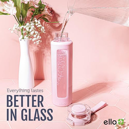 Ello Syndicate 20oz Glass Water Bottle with Flip Lid and Sleeve, Tech Blue - color: Tech Blue, size: 20 Ounces