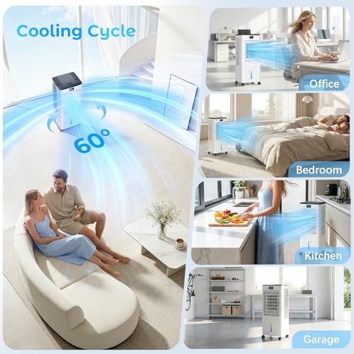 Portable Air Conditioners,3-in-1 Evaporative Cooling Fans that Blow Cold Air, 4 Modes 3 Speeds, 120°Oscillation, LED Display, 12H Timer, Windowless Portable AC w/ 8L Tank & Remote for Home Bedroom