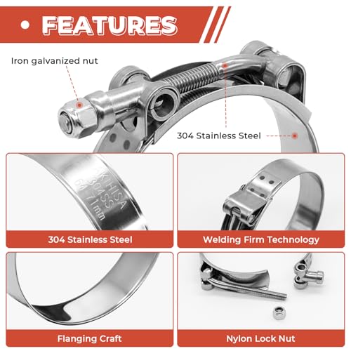 12 Pack 1.75 inch T-Bolt Hose Clamps, Stainless Steel_304 Working Range 51mm-59mm for 1.75" Hose ID, Turbo Intake Intercooler Clamp for Automotive - size: 2.00" - 2.32"(51mm - 59mm), style: 12 Pack