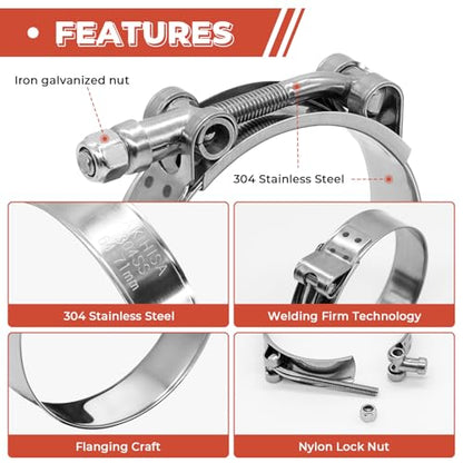 12 Pack 1.75 inch T-Bolt Hose Clamps, Stainless Steel_304 Working Range 51mm-59mm for 1.75" Hose ID, Turbo Intake Intercooler Clamp for Automotive - size: 2.00" - 2.32"(51mm - 59mm), style: 12 Pack