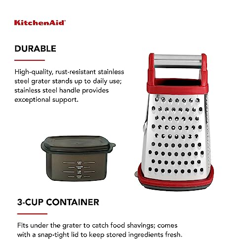KitchenAid Gourmet 4-Sided Stainless Steel Box Grater with Detachable Storage Container - color: Red