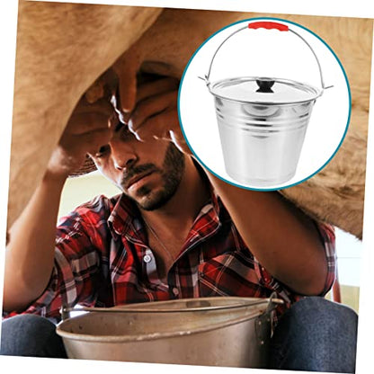 1Pc Durable Stainless Steel Water Bucket with Lid Multi Purpose Storage Container for Household Use Easy to Clean Comfortable Handle