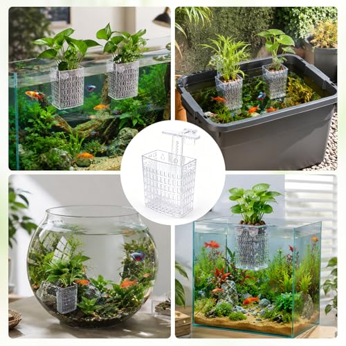 2 Pack Upgraded Aquarium Plant Holder, Adjustable Height Fish Tank Planter with Suction Cups & Extendable Hooks, Transparent Aquaponic Plant Holder for Aquascape Decoration