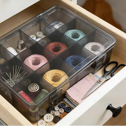 Clear Organizer Box,12 Grids Organizer Box with Removable Dividers for Jewelry,Bead Storage Organizer Box,Plastic Compartment Container for Tool Tackle Box, Gray