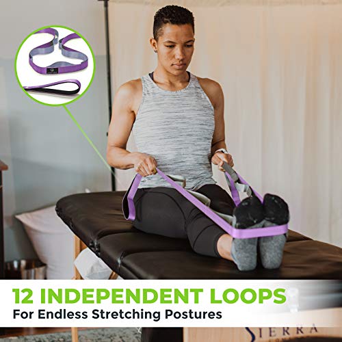 Stretching Strap for Physical Therapy, 12 Multi-Loop Stretch Strap 1" W x 8' L, Neoprene Handles, Physical Therapy Equipment, Yoga Straps for Stretching, Leg Stretcher. - color: Purple/Grey