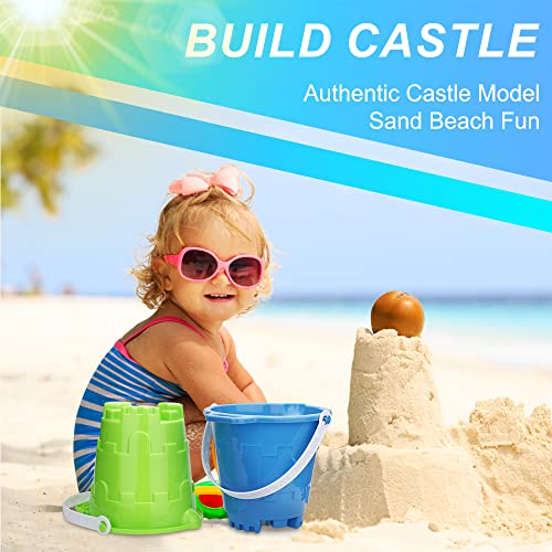 Jumbo Castle Model Beach Gear 7" Large Sand Buckets Pails Beach Water Pool Gardening Bath Toy Environmentally ABS Durable Thick Plastic Complete Gift Set Bundle For Kids Boys Girls- 3 Pack Green Blue - style: Round Castle