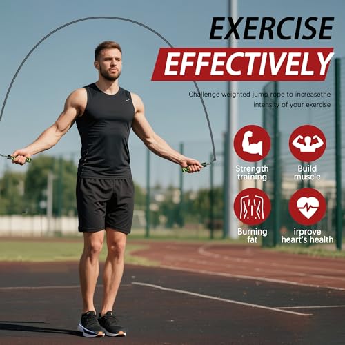 Weighted Jump Rope for Men Women -Interchangeable 1/5lb 1/4lb 1/2lb Heavy jump ropes - 360 Degree Spin - Length Adjustable,Ergonomics Leather Grip Skipping Rope for Fitness Weight Loss & More - color: White