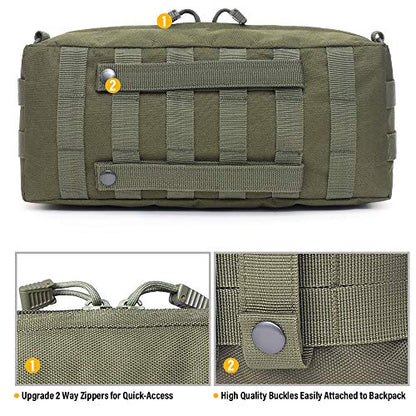 WYNEX Large Molle Pouch, Side Admin Sustainment Pouch for Tactical Backpack | Molle Attachments Bag, Vertical Pack for Military Assault Backpack Army Rucksack, with Shoulder Strap for Use as Sling Bag - color: Army Green (upgraded) - 2 Packs
