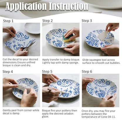 SUPERDANT 5 Sheet Underglaze Transfer Paper Fox Disk Floral Ceramic Decal for Craft Pottery Studio Use Blue 20.5x14.6 Inch - style: Fox Disk Pattern