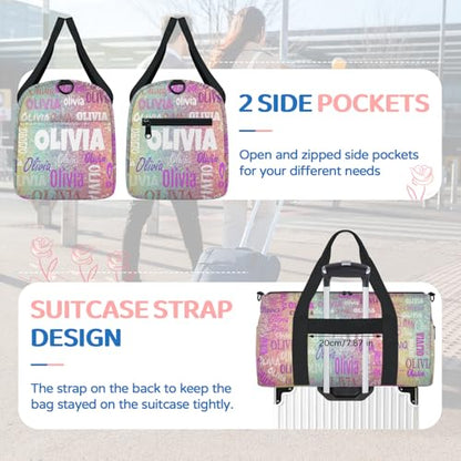 Personalized Gym Dance Ballet Bag Small, Colorful Rainbow Glitter - color: Pink Blue Colorful