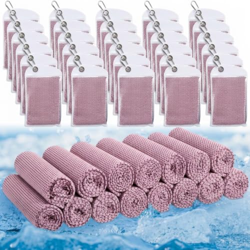 Honoson 30 Pack Cooling Towels for Neck and Face, 27 x 16 Inch Cool Chilly Towels, Microfiber Reusable Sweat Rag with Pouch for School Sport Team, Athlete, Gym, Workout and Outdoor Use (Pink) - color: Pink