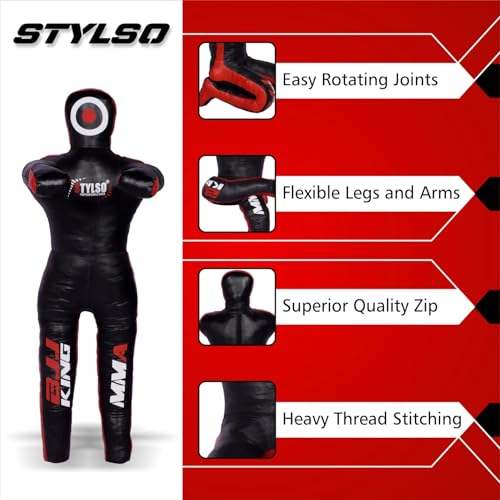 Wrestling Dummy Grappling Dummies - BJJ Dummy Judo Karate Jiu Jitsu Practice Dummy - Un-Filled (Black Leather, 6ft / 72 inches)