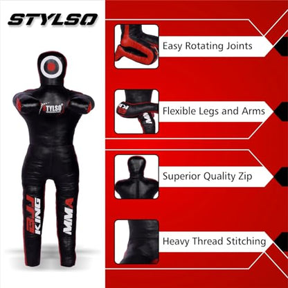 Wrestling Dummy Grappling Dummies - BJJ Dummy Judo Karate Jiu Jitsu Practice Dummy - Un-Filled (Black Leather, 6ft / 72 inches)