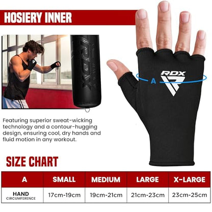 RDX Boxing Hand Wraps Inner Gloves Men Women, Half Finger Elasticated Bandages, Under Mitts Fist Protection, Muay Thai, Kickboxing, MMA, Martial Arts Speed Bag Punching Training - color: Black, size: Large