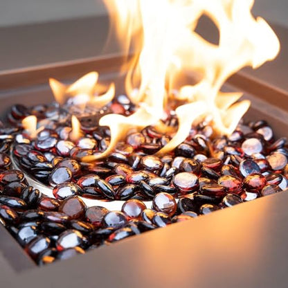 onlyfire Flat Fire Glass Beads for Propane Fire Pit, 1/2 Inch Reflective Firepit Glass Rocks 10 Pounds Flat Marbles for Gas Fireplace and Fire Pit Table, High Luster Amber - color: Amber