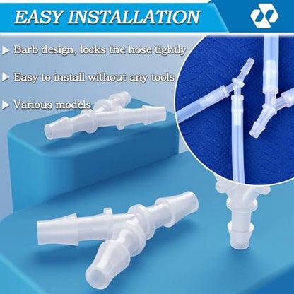 55Pcs Hose Barb Fittings,11 sizes of barbed hose fittings, Equal Barbed Y Shaped 3 Way Plastic Joint Splicer Mender Adapter Union, Hose Plastic Pipe Connectors, for Gas, Liquid, Air Line Tubing Pipe.
