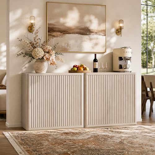 SICOTAS Buffet Cabinet with Storage 69.2" Sideboard Accent Modern Credenza with Doors & Shelves Fluted Tall Media Console Mid Century Coffee Bar Table for Living Room Kitchen Dining Room Hallway