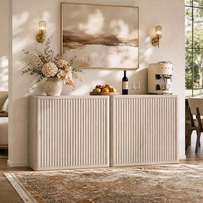 SICOTAS Buffet Cabinet with Storage 69.2" Sideboard Accent Modern Credenza with Doors & Shelves Fluted Tall Media Console Mid Century Coffee Bar Table for Living Room Kitchen Dining Room Hallway