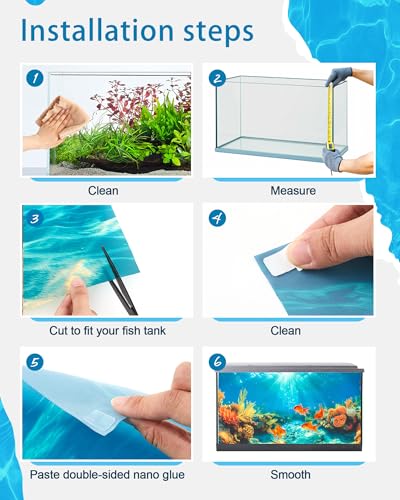 4 Pack Aquarium Background Polyester 36 x 18 Inch Cloth Fish Tank Background Undersea Corals Sunshines Rock Aquatic Plants Wallpaper with Double-Sided Tape