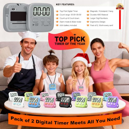 Antonki 2 Pack Digital Timer for Kids Classroom Kitchen Timers for Cooking - color: Space Grey