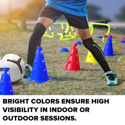 GSi 9-Inch Cones with Holes for Hurdle & Agility Training | Creates Training Hurdles, Stable in Wind, Sturdy Construction, Bright Colors, 18 Cones in 3 Colors