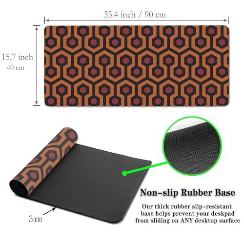 Office Desk Mat Red Yellow Big Mouse Pad Gaming Desk Pad Full Desk Mat Non-Slip Rubber Base Waterproof with Stitched Edges 35.4" X 15.7" for Game Office, The Shining Carpet Style - color: The Shining Carpet Style