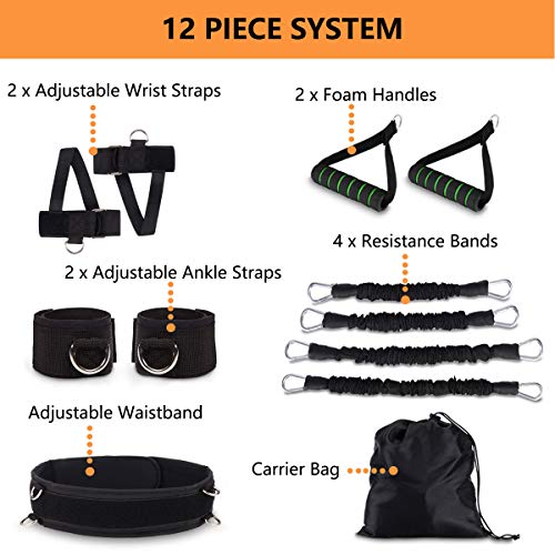 Boxing Resistance Bands MMA Boxing Training Equipment Gear with Handles/Ankle Cuff/Belt for Men,Shadow Boxing Accessories for Kicks Full Body Fitness Exercise Workout to Enhance - style: 12pcs-200LB