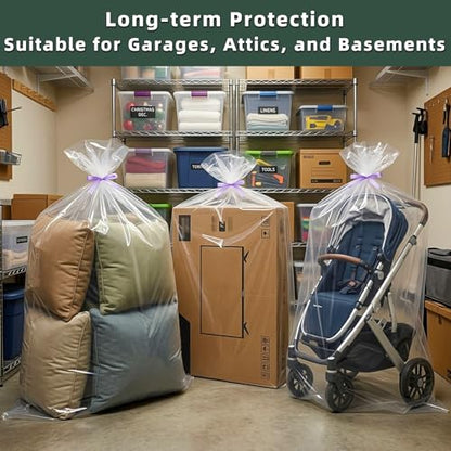 Extra Large Clear Plastic Storage Bags,5Pieces 40x60 Inches Big Giant Jumbo Huge Plastic Storage Bags for Luggage, Suitcase,Furniture,5 Ribbons Included