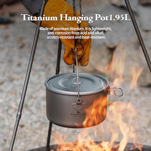 Boundless Voyage Titanium Hanging Pot for Outdoor Camping Backpacking Hiking Ultralight Portable Cooking Pot Camp Kitchen Cookware 1300ML/1950ML/2900ML - color: 1950ml (65 fl oz)